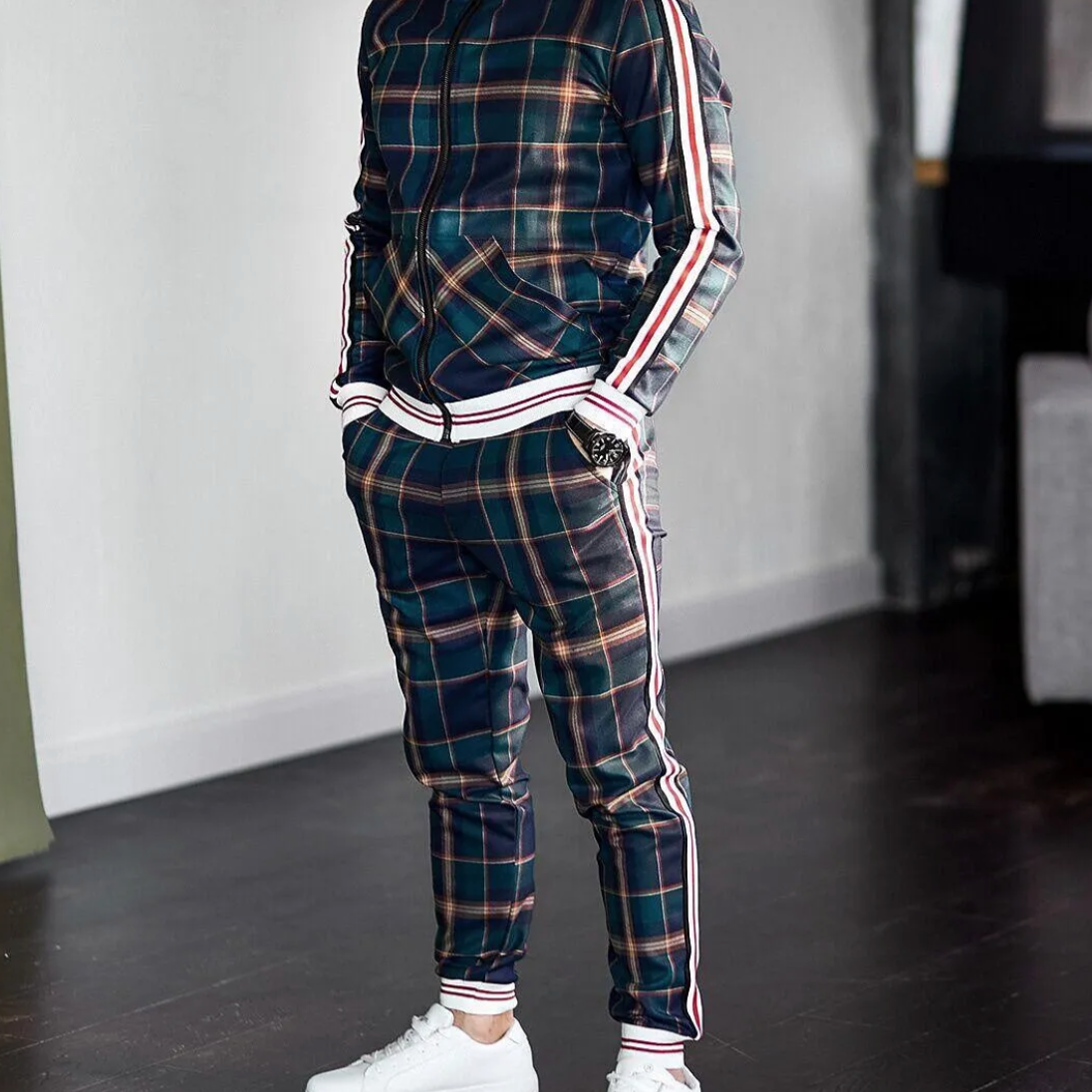 Dres męski | Motif w kratkę, slim fit