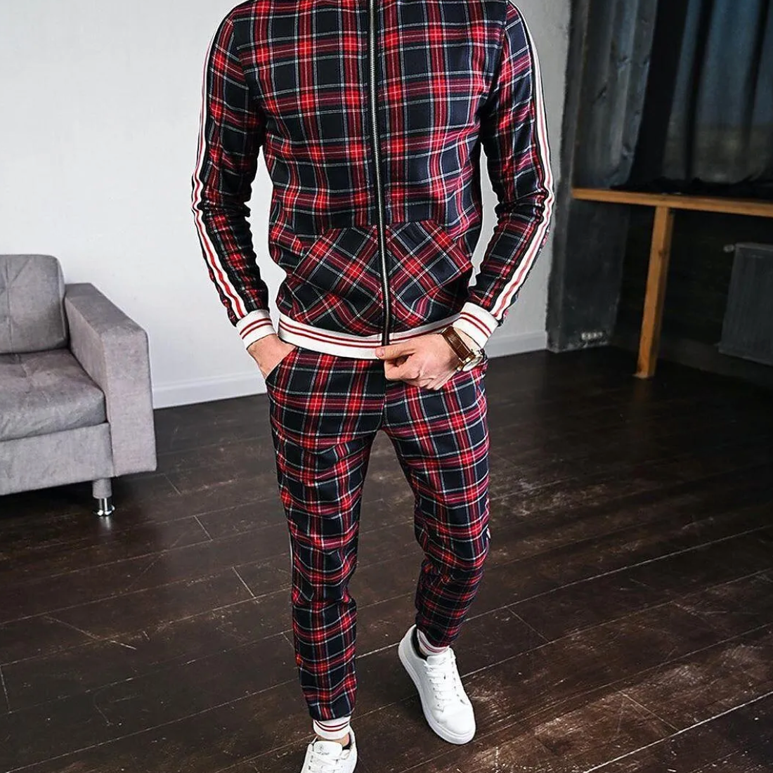 Dres męski | Motif w kratkę, slim fit