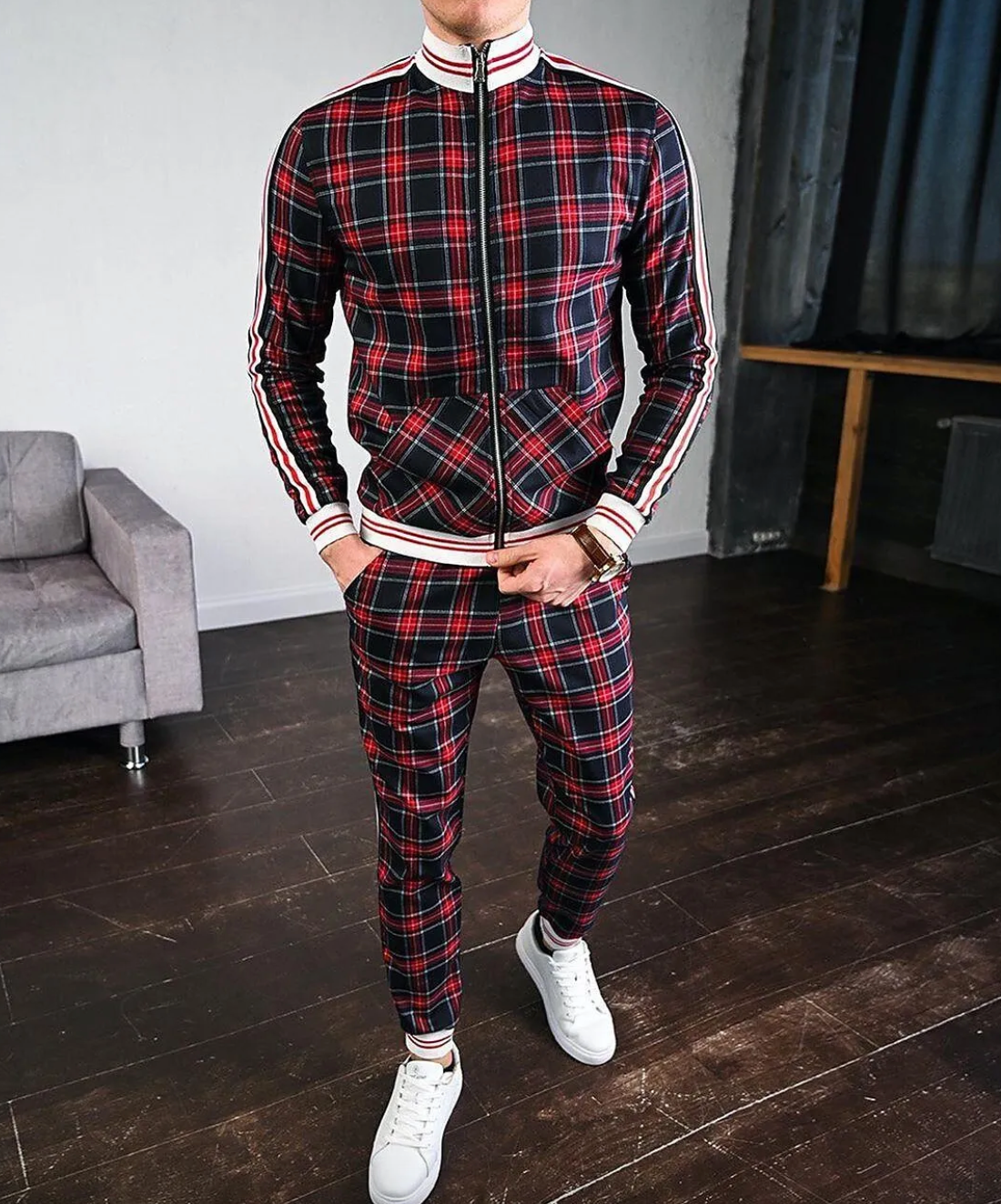 Dres męski | Motif w kratkę, slim fit