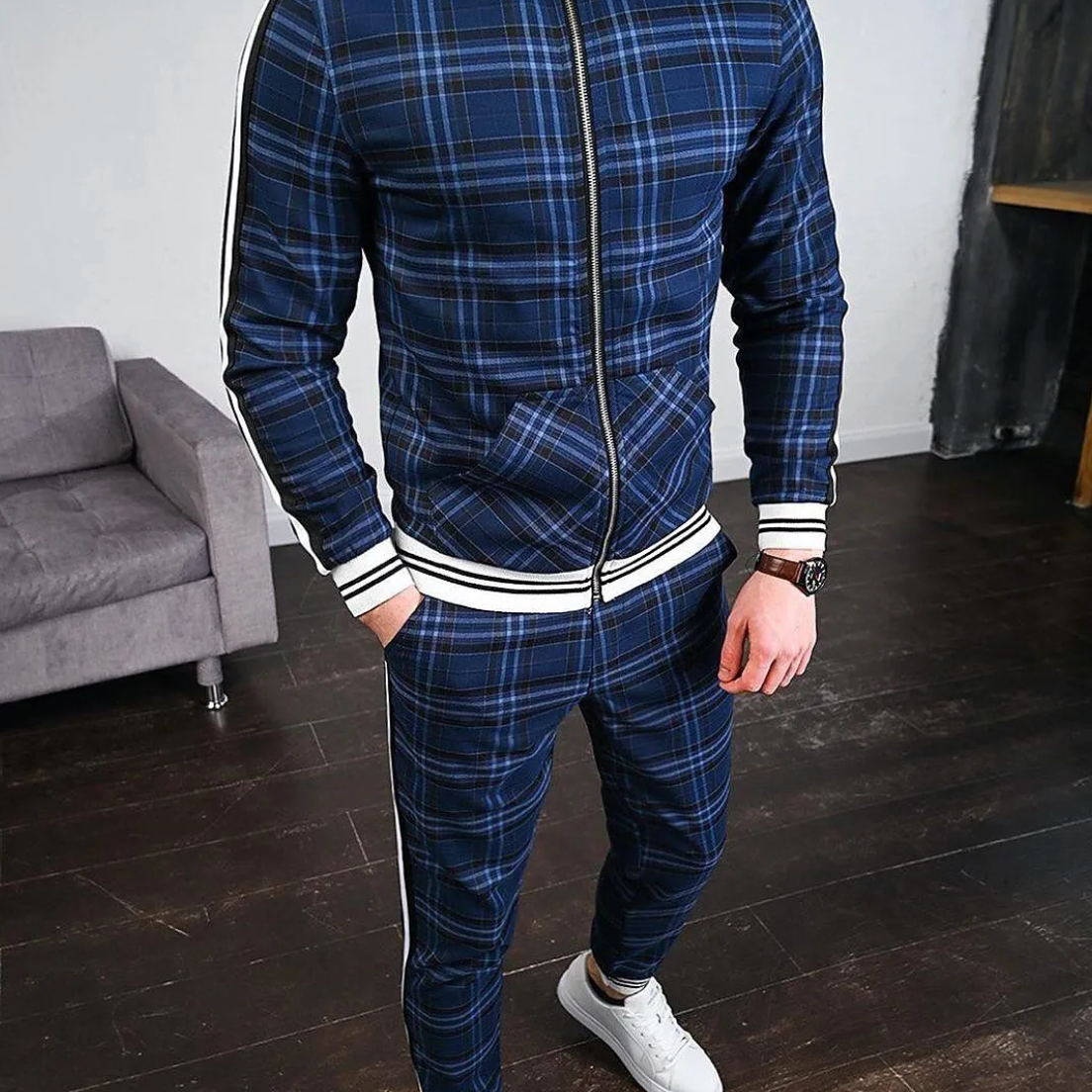 Dres męski | Motif w kratkę, slim fit