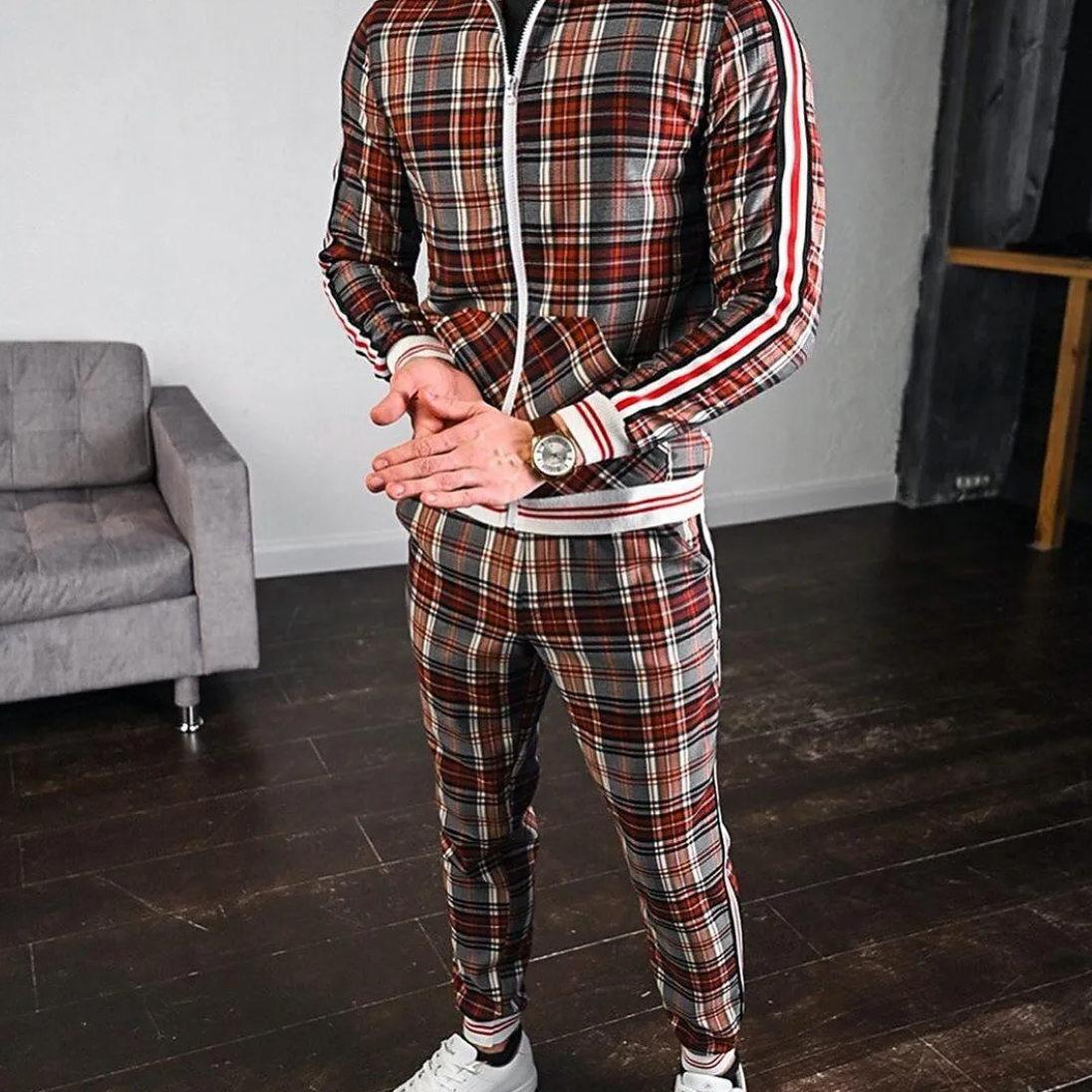 Dres męski | Motif w kratkę, slim fit