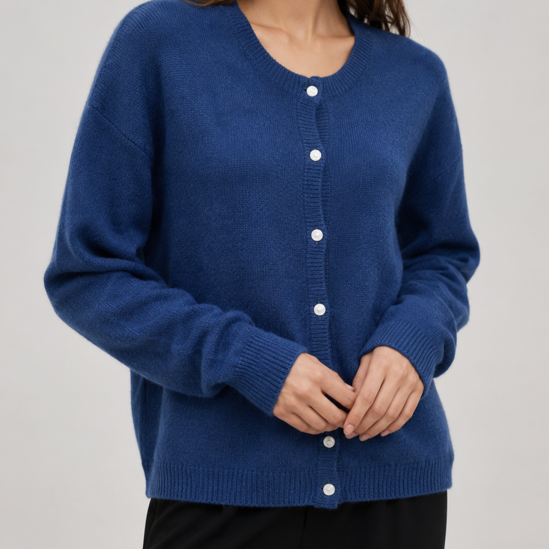 Damski kardigan | Miękki sweter, zapinany | Okrągły dekolt