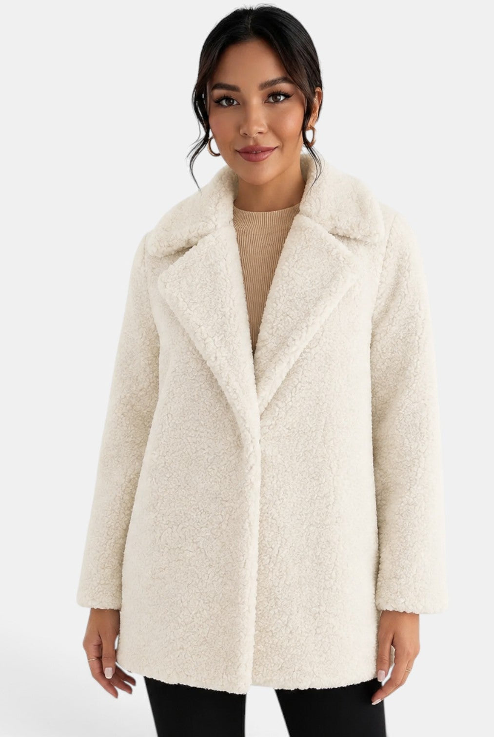 Płaszcz damski | Efekt wełny teddy, ciepły | Krótki, elegancki