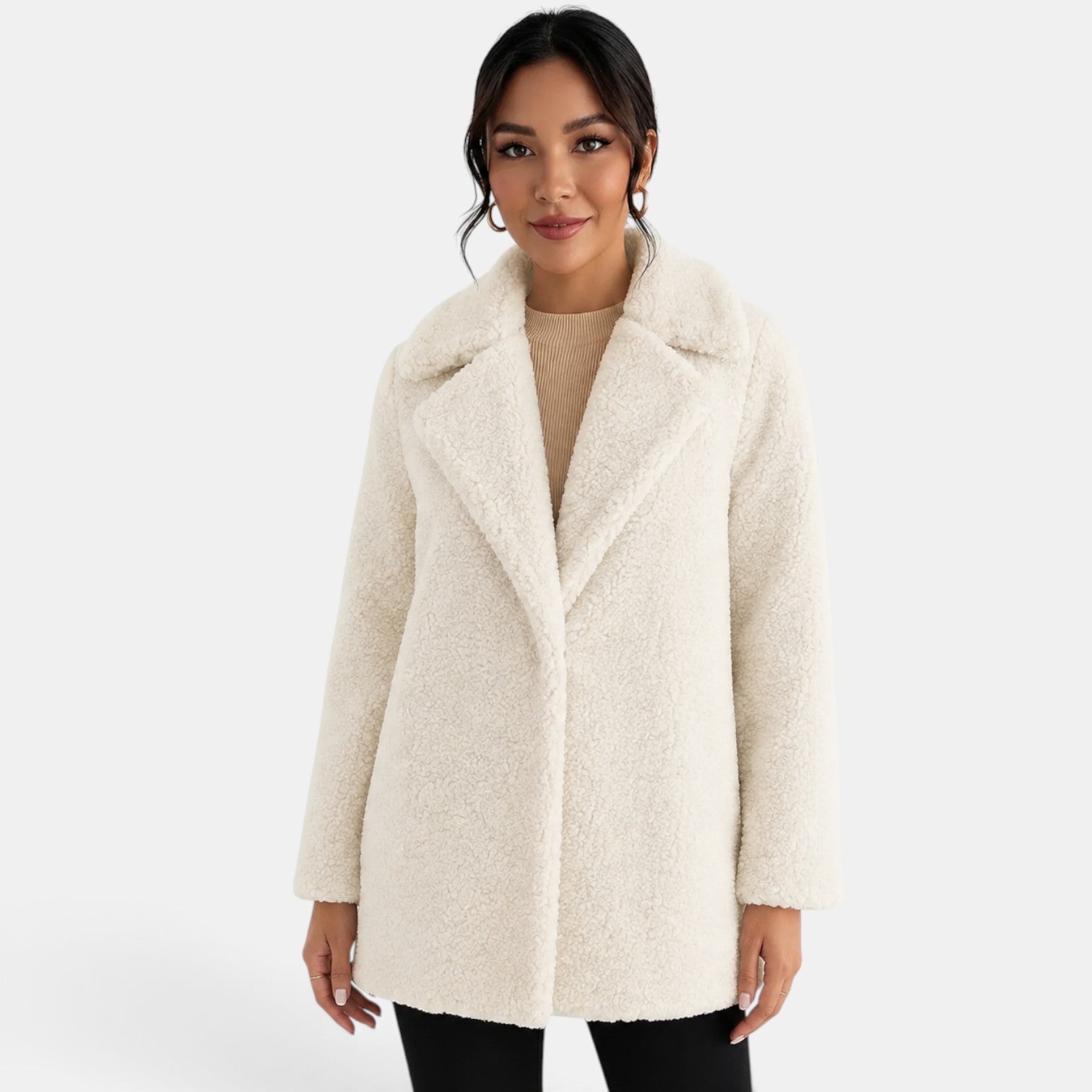 Płaszcz damski | Efekt wełny teddy, ciepły | Krótki, elegancki