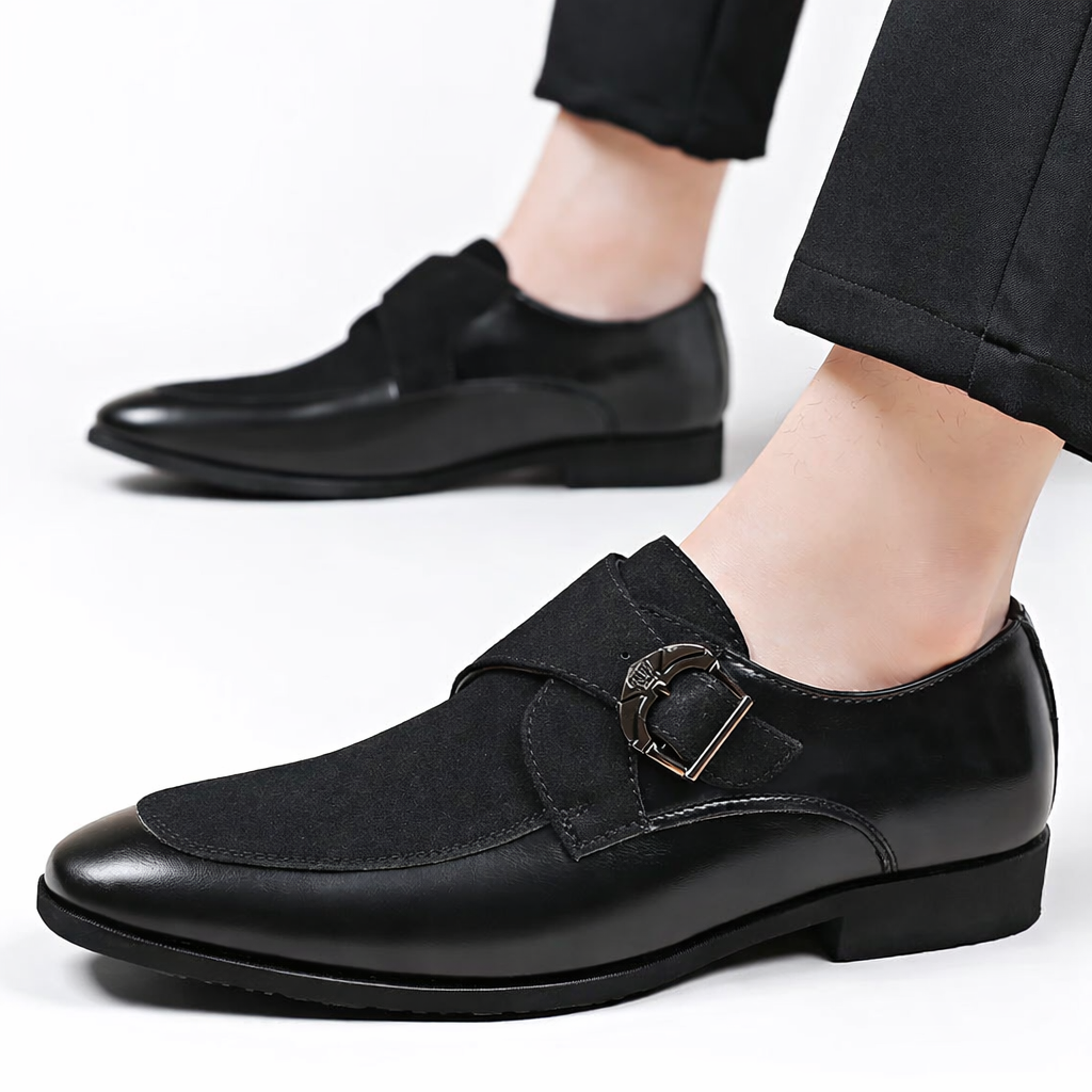 Męskie Buty Wizytowe Daim Monk Strap Czubek Ostry