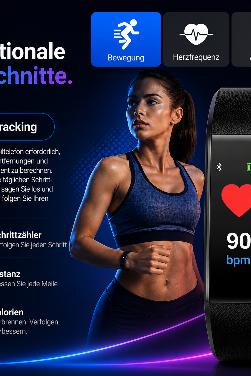 Smartwatch dla Umaów z Funkcjami Zdrowotna | Zegarek Fitness Tracker z Dużym Wyświetlaczem | HerzWacht