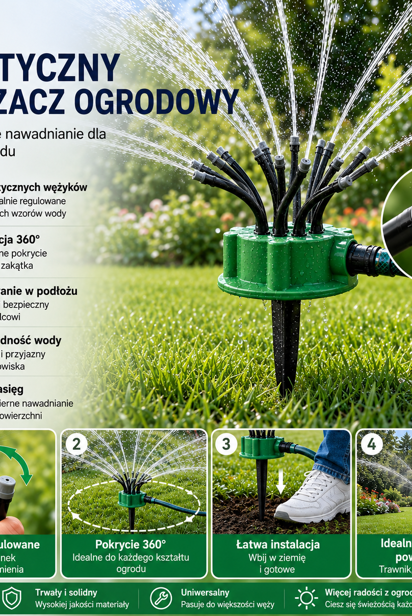 Liora | 12-w-1 system nawadniający ogród z rotacyjnym spryskiwaczem 360°