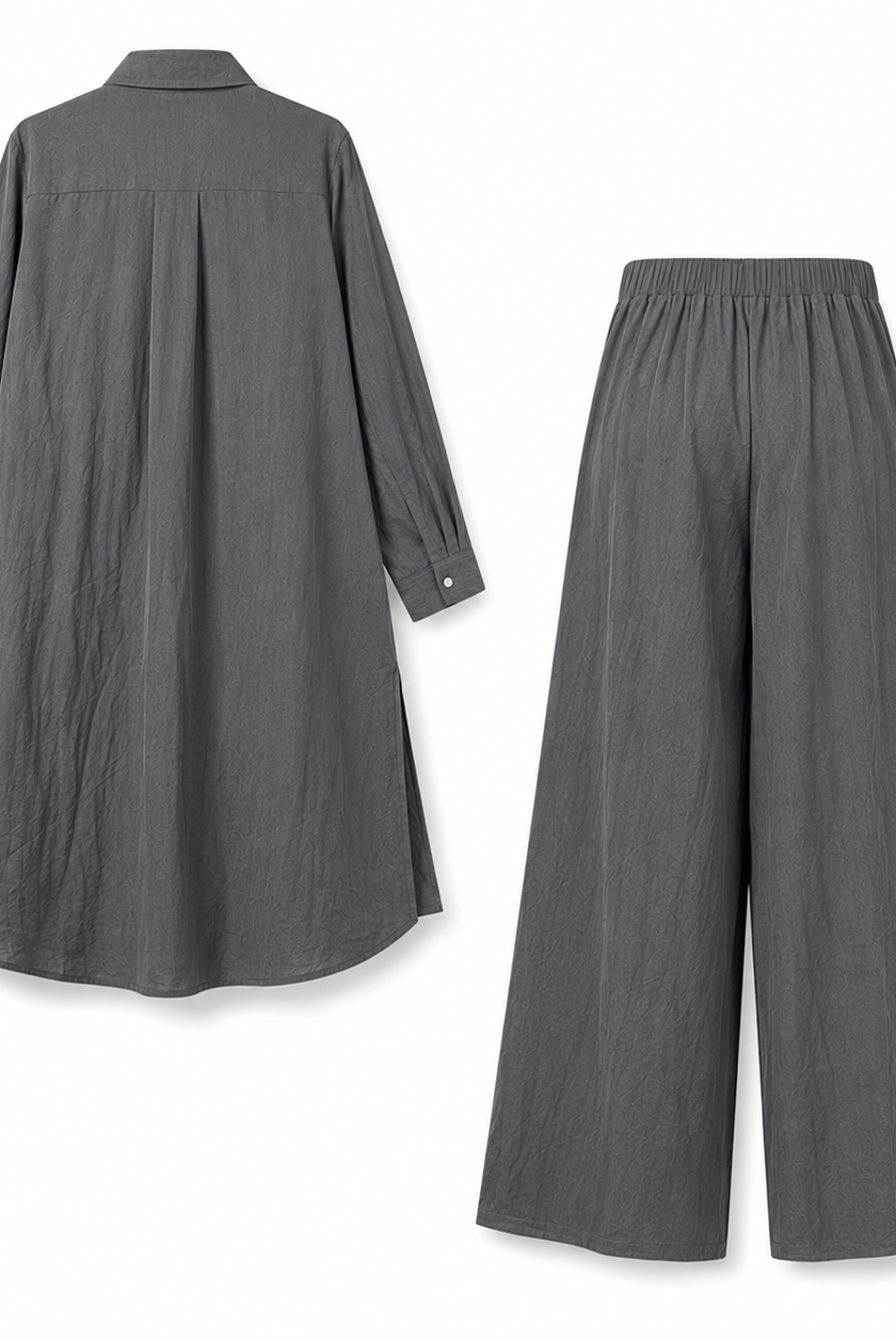 Zestaw damski | Długa koszula z guzikami i szerokie spodnie