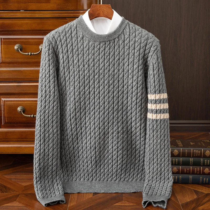 Męski sweter w warkocze - z mieszanki wełny - ciepły