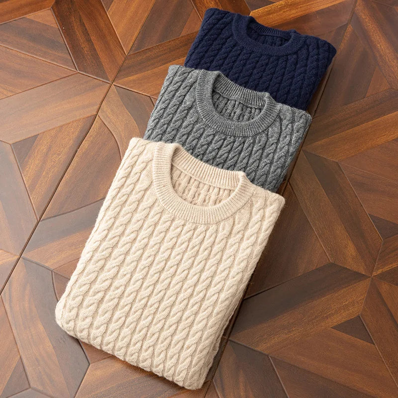 Męski sweter w warkocze - z mieszanki wełny - ciepły
