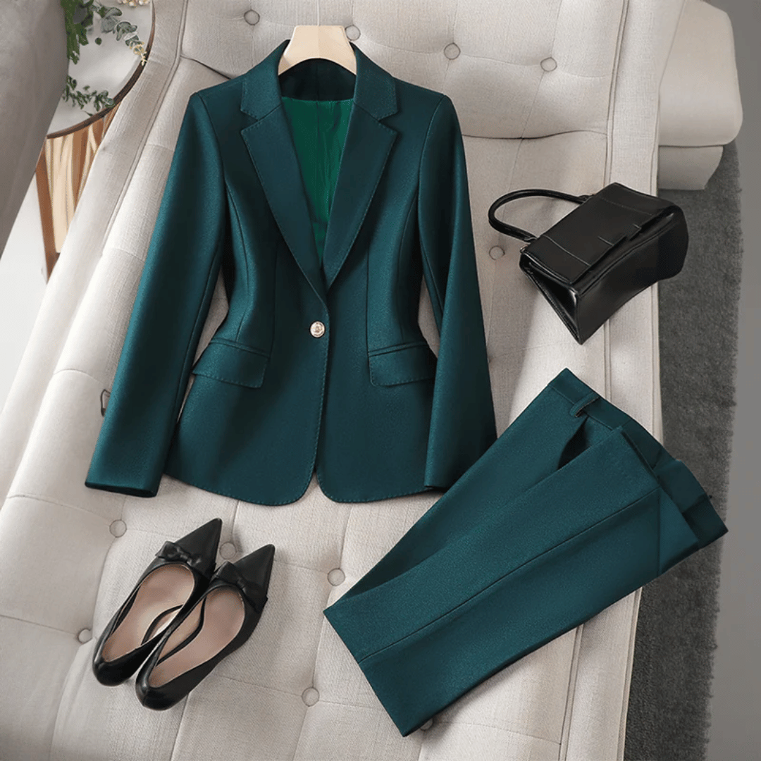 Elegancki zestaw blazerowy - blazer i spodnie - damski komplet