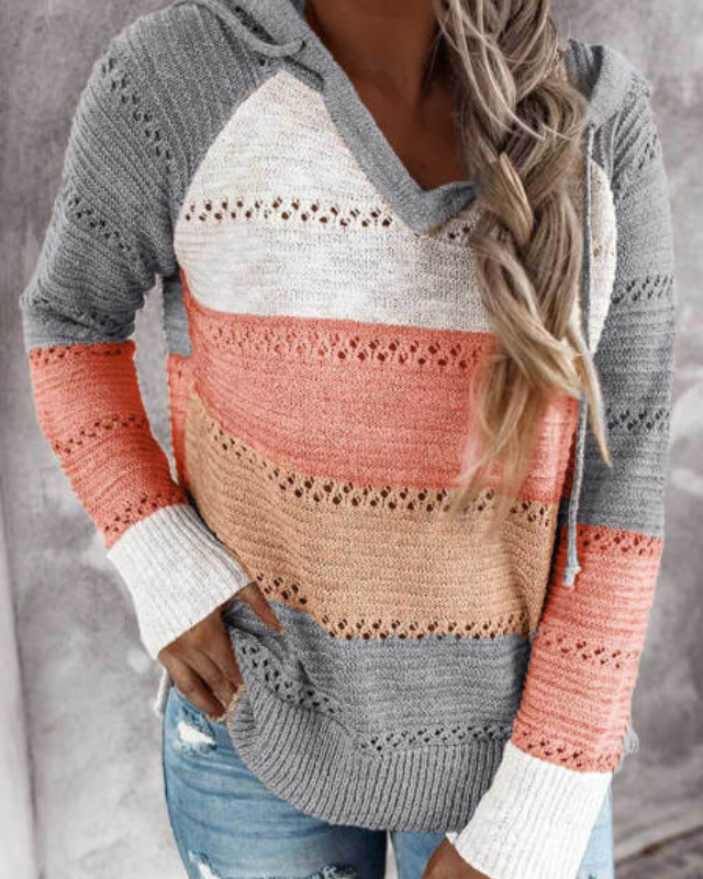 Damska Bluza Z Kapturem Ażurowa Color Block