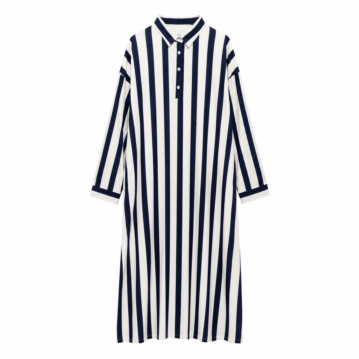 Damska Sukienka Maxi w Paski z Kołnierzem Koszulowym i Kieszeniami | Oversize | Letnia