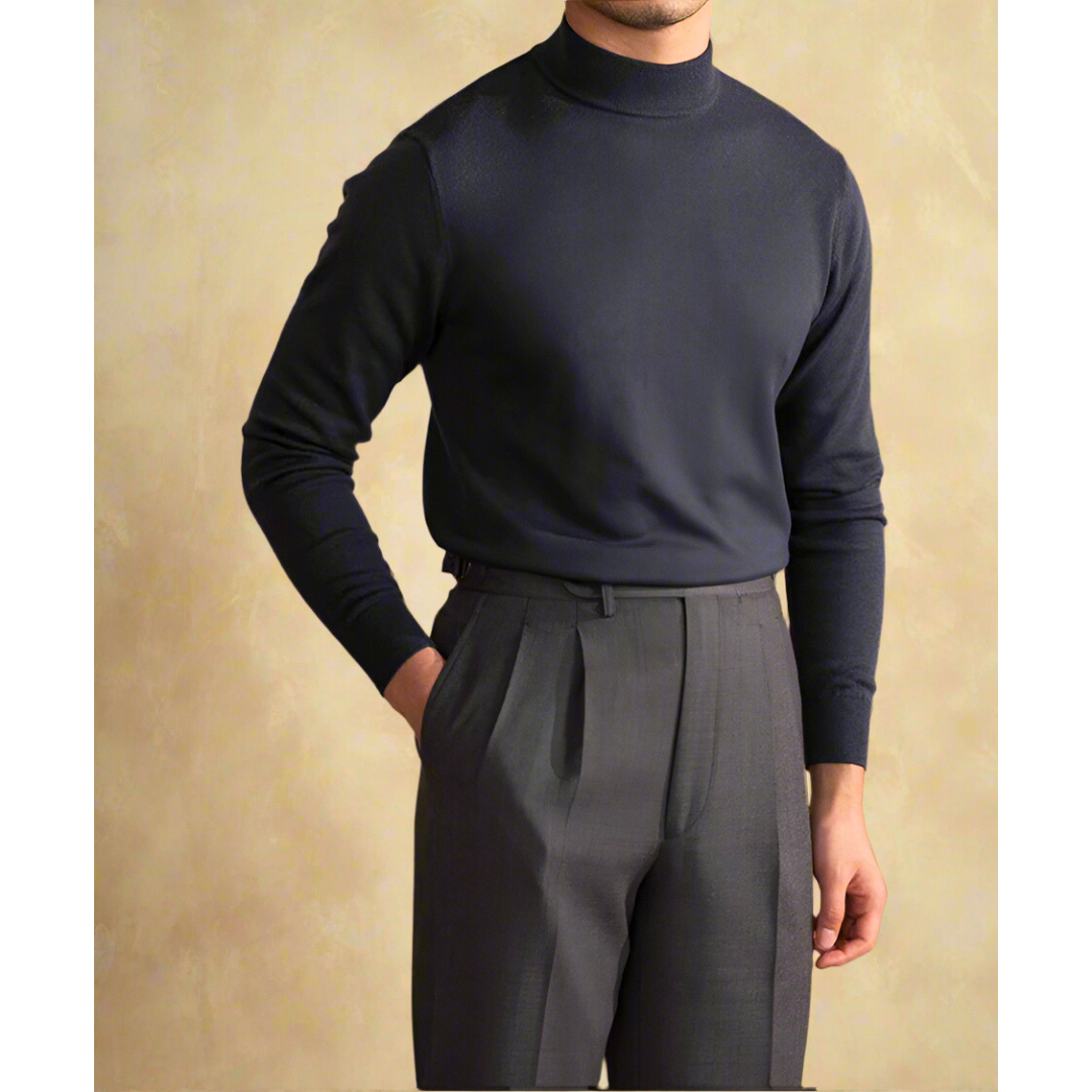Męski sweter z golfem wykonany z wełny - Klasyczny i elegancki