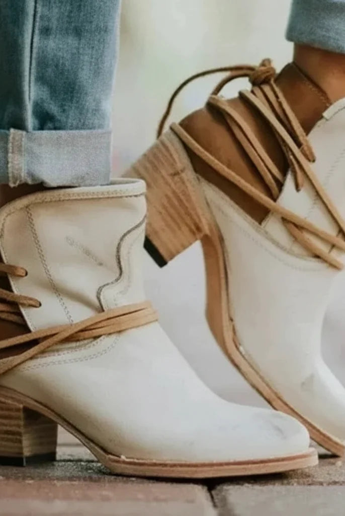 Buty Kowbojskie Damskie | Sznurowanie, Obcas Blokowy