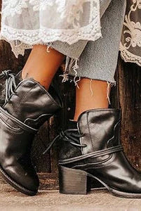 Buty Kowbojskie Damskie | Sznurowanie, Obcas Blokowy