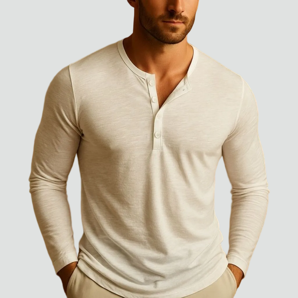 Męska Koszula Henley Slim Fit Długi Rękaw