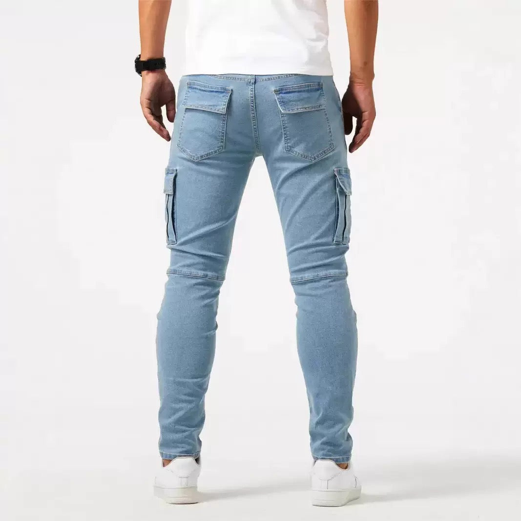 Thalia | Męskie Jeansowe Spodnie Cargo Slim Fit