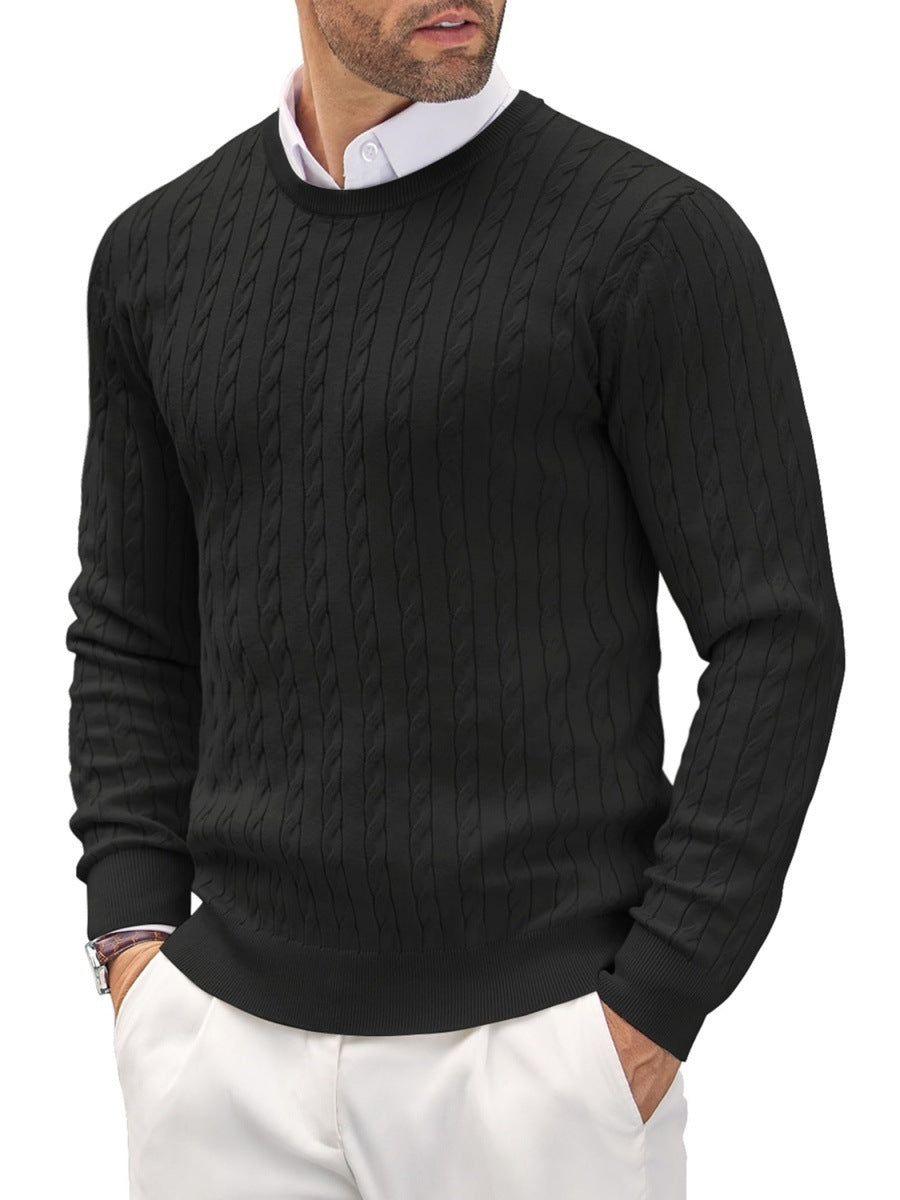 Męski sweter slim fit - okrągły dekolt - cienka dzianina
