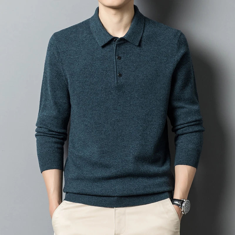 Męski sweter polo - wysokiej jakości - klasyczny - elegancki