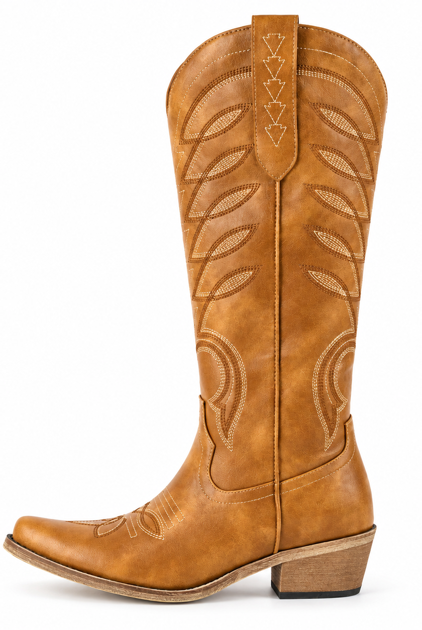 Buty Kowbojskie Damskie | Montowane do Kolan, Haft Zachodni, Obcas Gruby