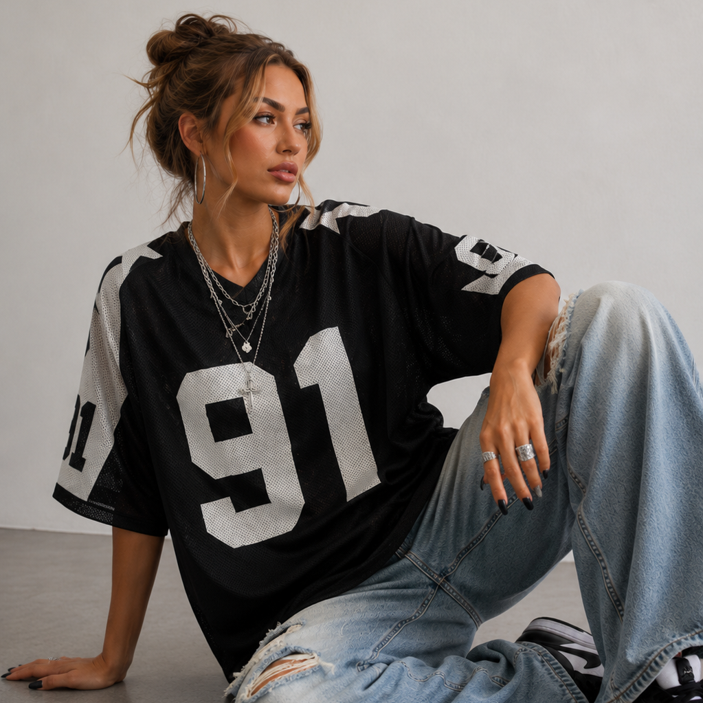 Koszulka Sportowa Oversized | Druk Numeryczny | Y2K Streetwear