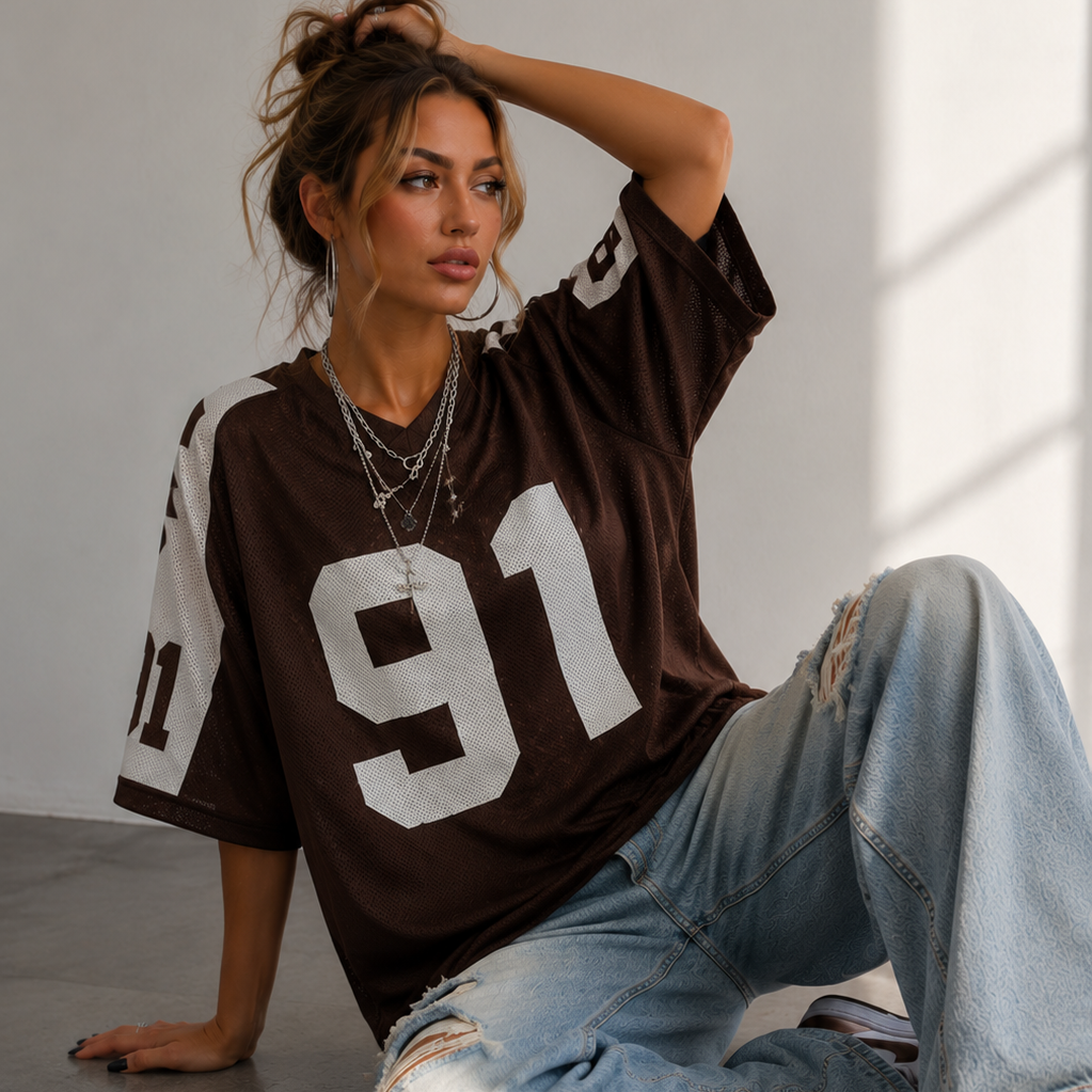 Koszulka Sportowa Oversized | Druk Numeryczny | Y2K Streetwear