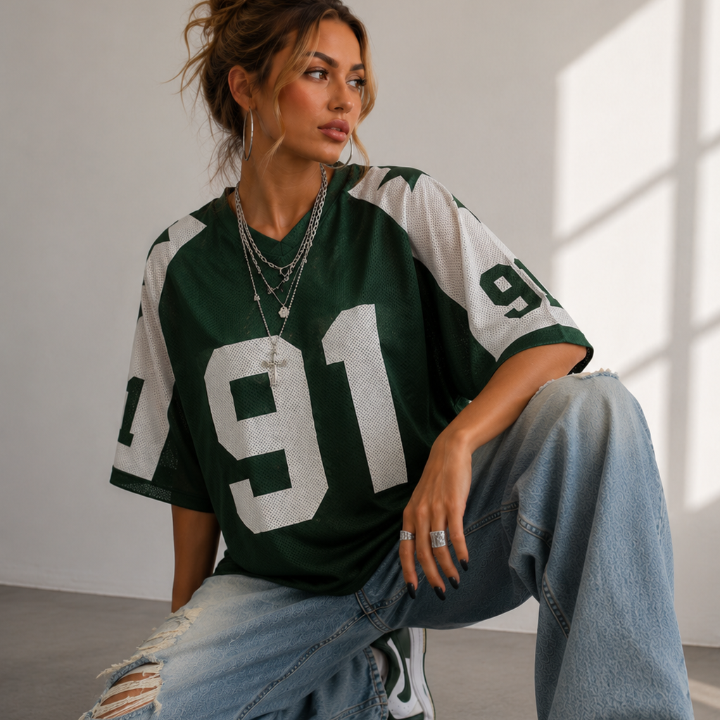 Koszulka Sportowa Oversized | Druk Numeryczny | Y2K Streetwear