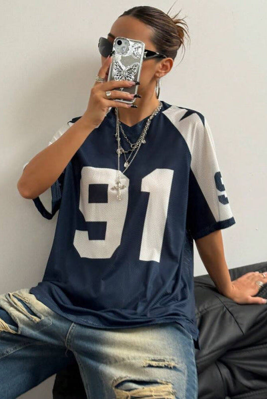 Koszulka Sportowa Oversized | Druk Numeryczny | Y2K Streetwear