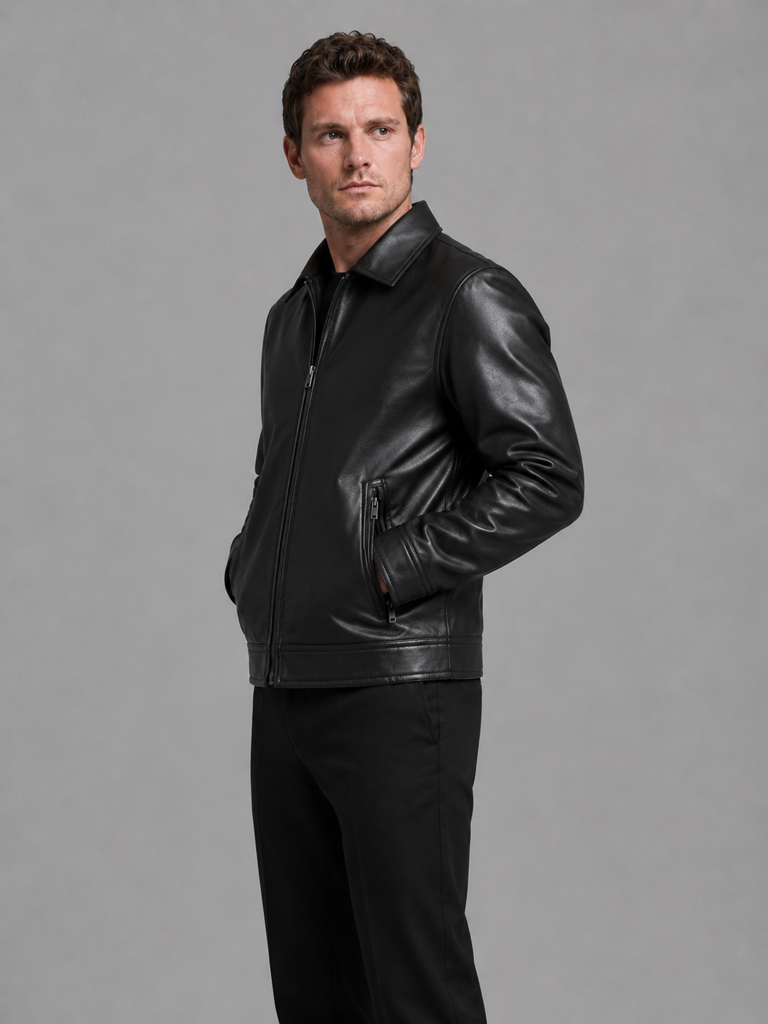 Męska Kurtka Skóra Ekologiczna Slim Fit