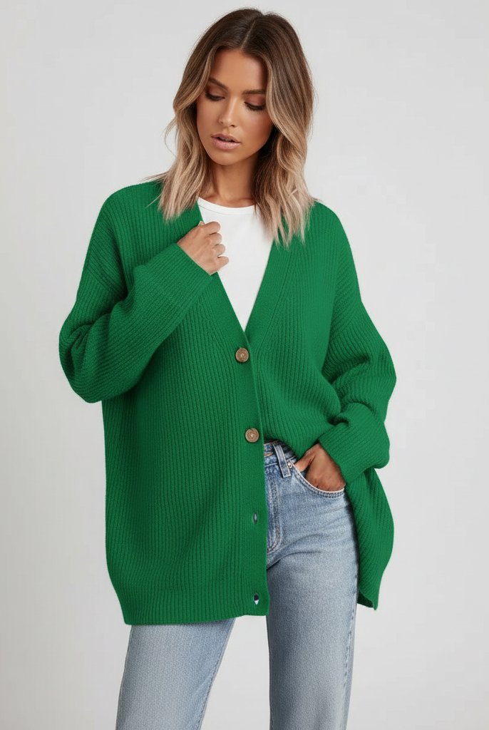 Damski sweter | Dekolt w serek, luźny krój | Ciepły