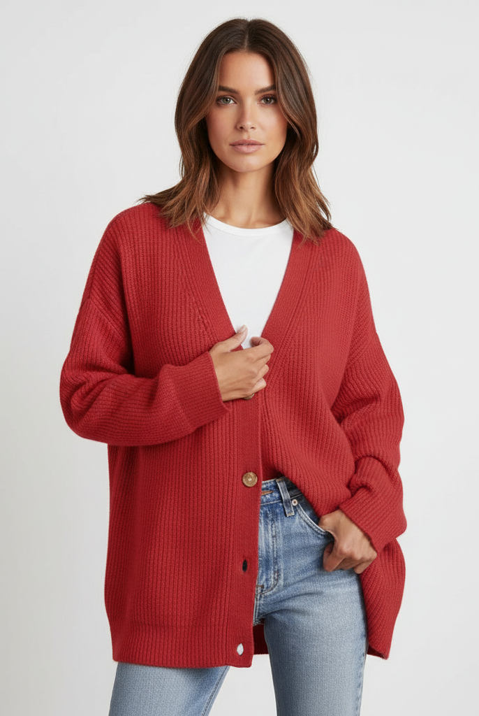 Damski sweter | Dekolt w serek, luźny krój | Ciepły