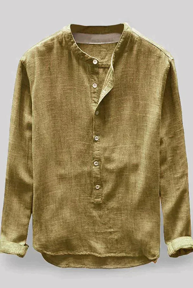 Tunika lniana męska | Kołnierz stojący, półdługa | Elegancka i casualowa koszula