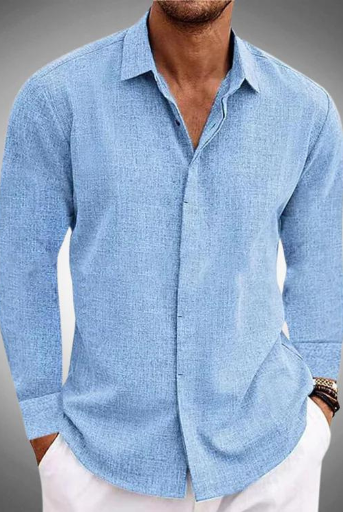 Koszula męska | Klasyczna, Długie rękawy | Wygląd lnu, Business Casual | Zapięcie na guziki