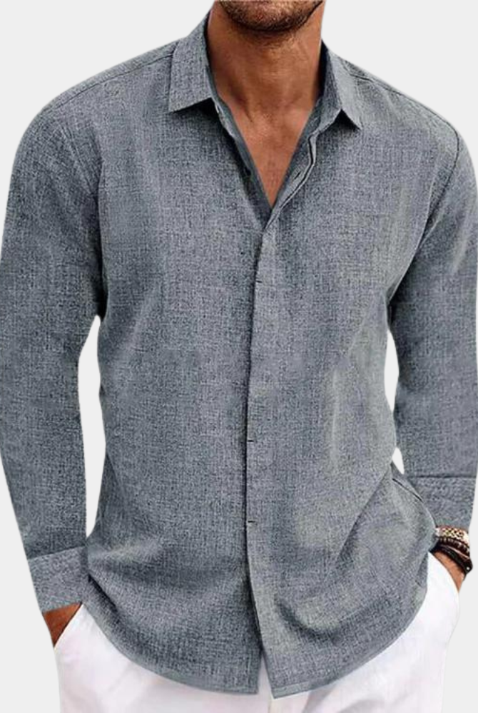 Koszula męska | Klasyczna, Długie rękawy | Wygląd lnu, Business Casual | Zapięcie na guziki