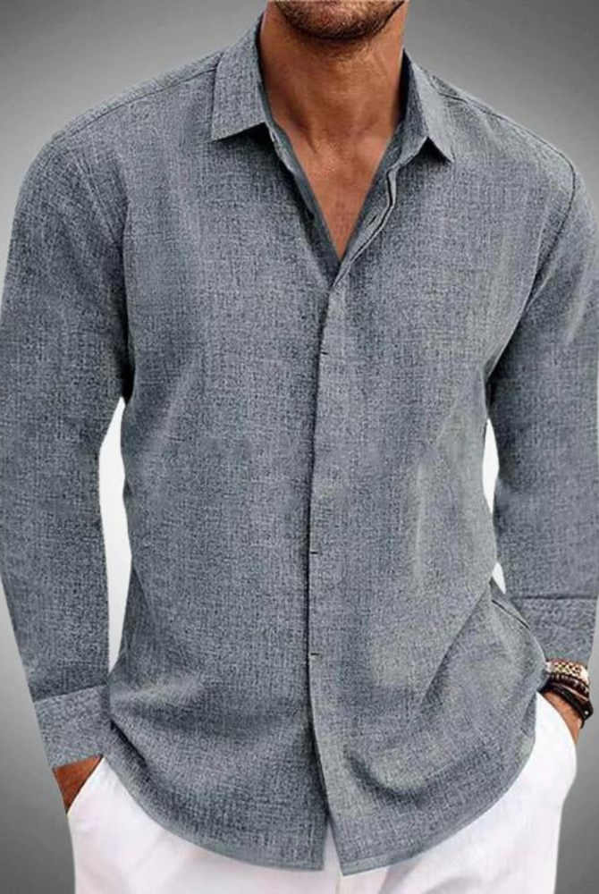 Koszula męska | Klasyczna, Długie rękawy | Wygląd lnu, Business Casual | Zapięcie na guziki
