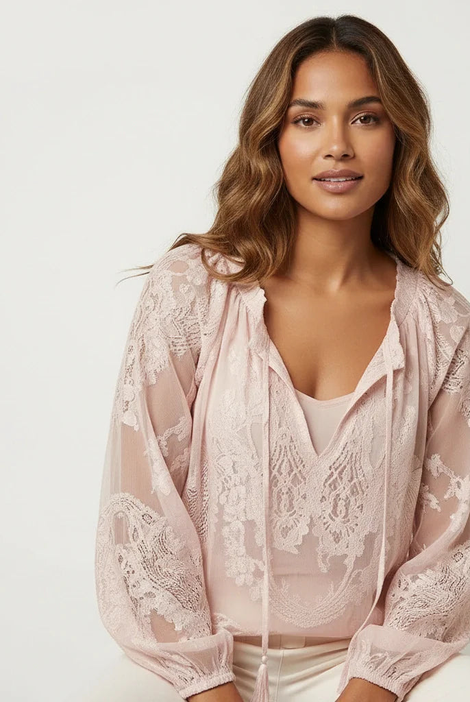 Bluzka damska boho z długim rękawem – luźny fason