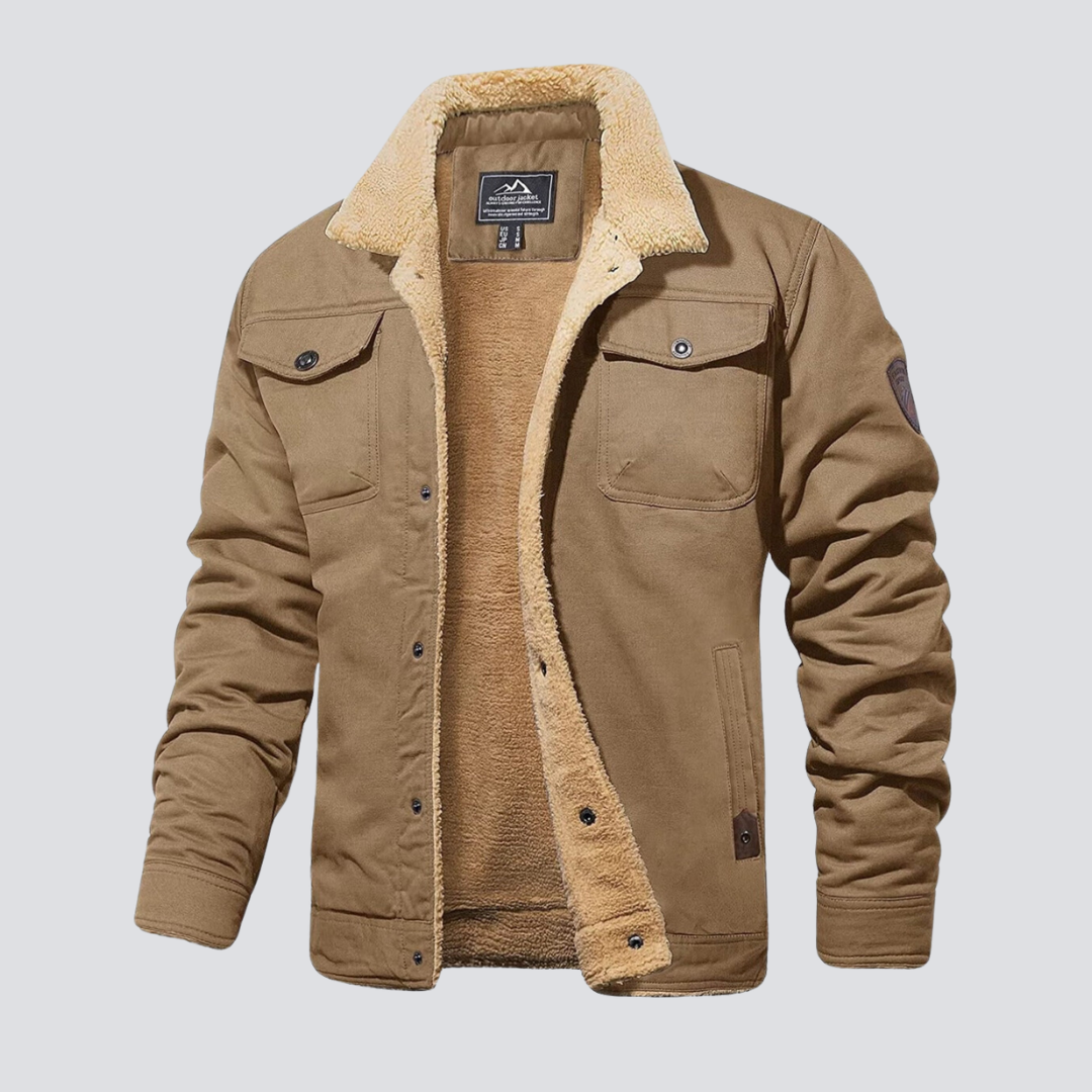 Męski Płaszcz Zimowy Teddy Fleece Zatrzaski