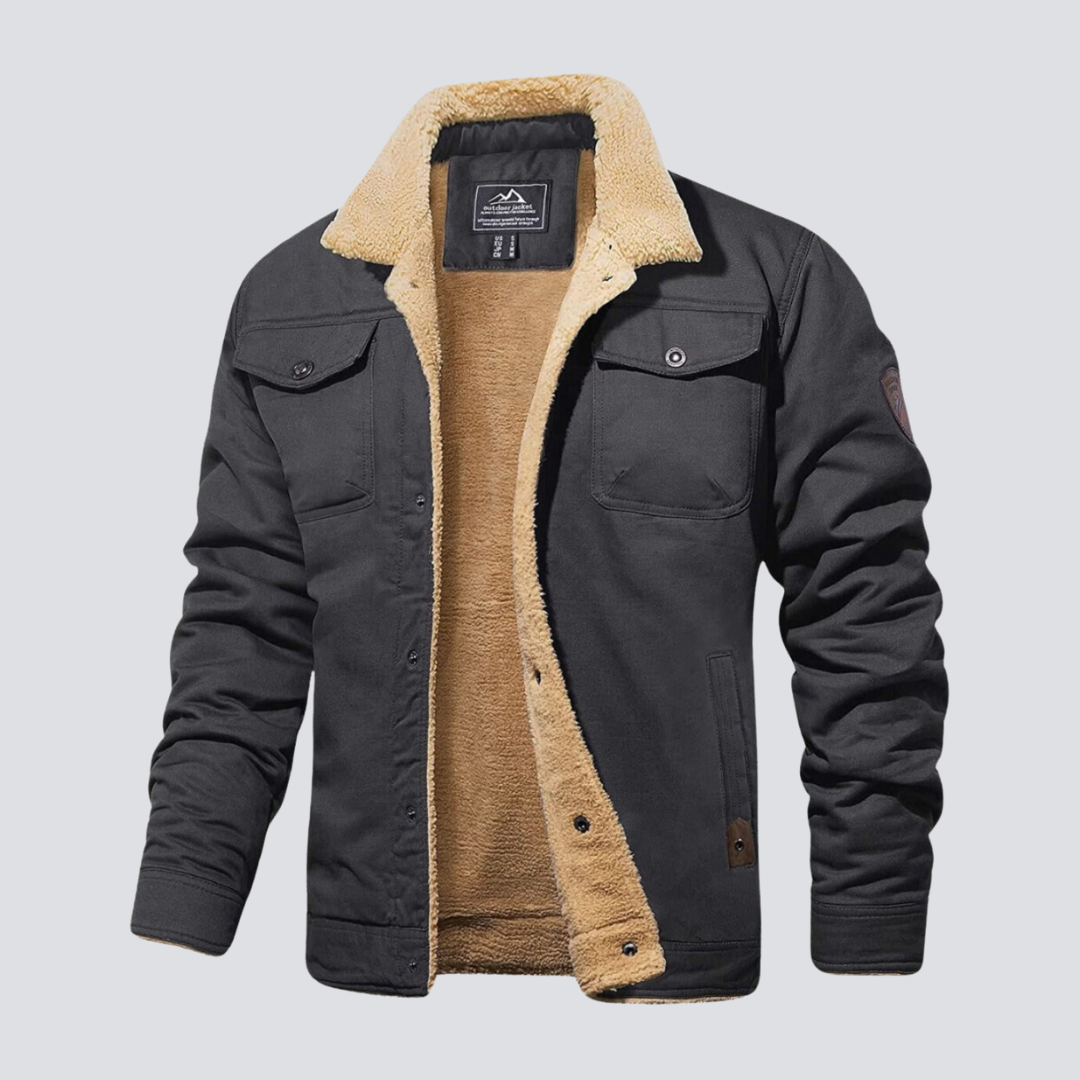 Męski Płaszcz Zimowy Teddy Fleece Zatrzaski