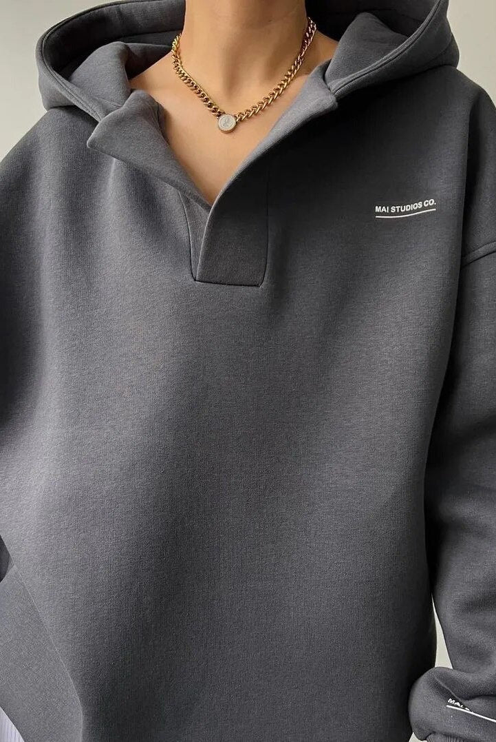 Damska bluza z kapturem | Oversizowa, miękka bawełna | Różowa, Beżowa, Szara