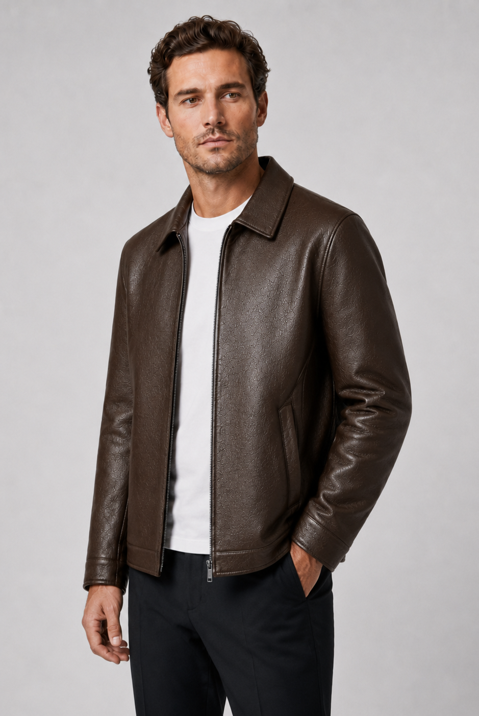 Kurtka Skórzana Męska | Zamek Błyskawiczny | Prosty Krój