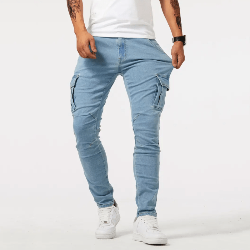 Thalia | Męskie Jeansowe Spodnie Cargo Slim Fit