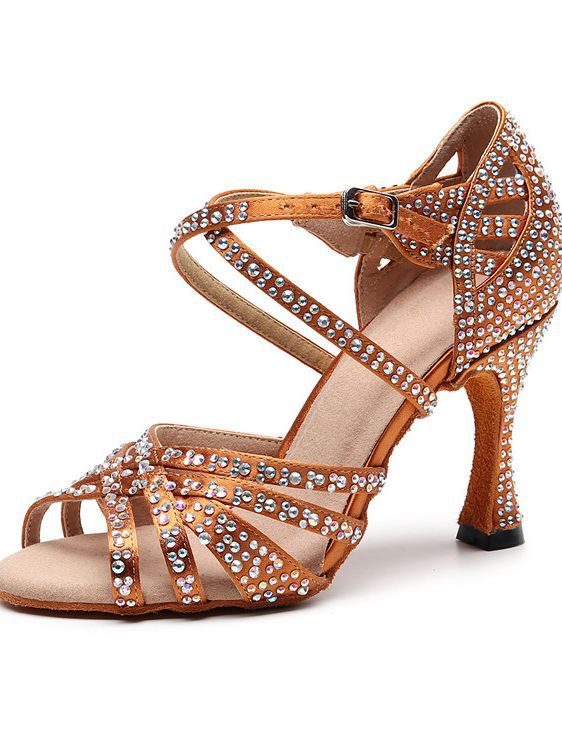 Buty do tańca łacińskiego damskie | Miękkie wygodne obcasy | Zdobione kryształkami