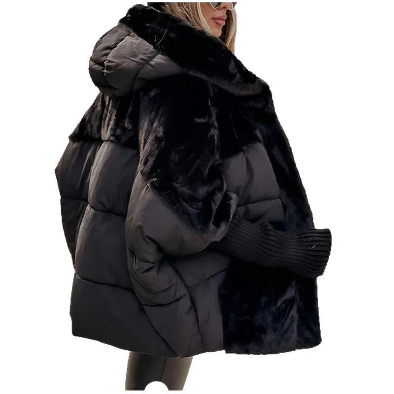 Damska kurtka zimowa puchowa oversized patchwork w kolorze czarnym
