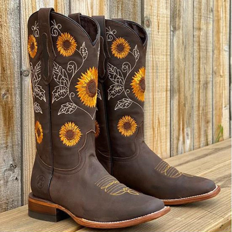 Buty Kowbojskie Damskie | Zamsz, Połowa Łydki | Boho