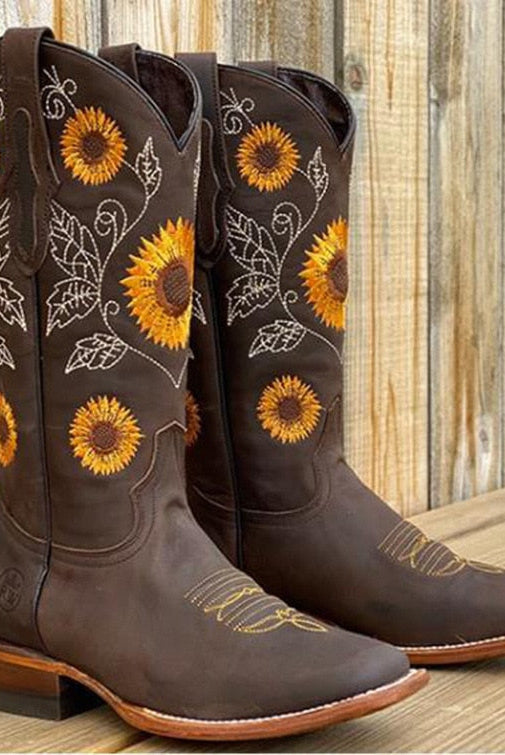 Buty Kowbojskie Damskie | Zamsz, Połowa Łydki | Boho