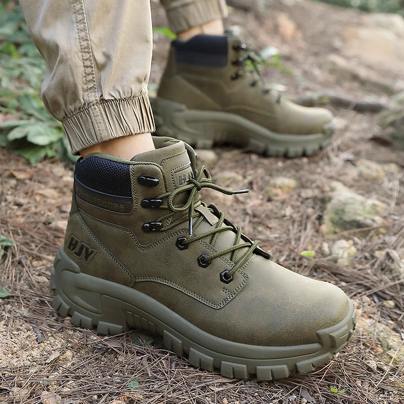 Męskie wysokie buty trekkingowe - antypoślizgowe - do pracy na zewnątrz