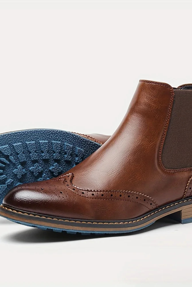 Męskie klasyczne botki Chelsea - styl brogue - ponadczasowy design