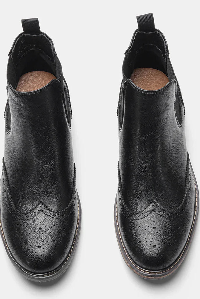 Męskie klasyczne botki Chelsea - styl brogue - ponadczasowy design