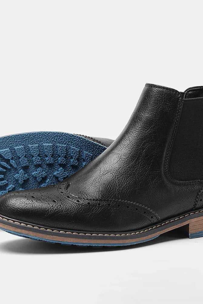 Męskie klasyczne botki Chelsea - styl brogue - ponadczasowy design